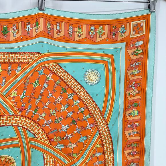 HERMES Donner La Main Carre 100% Silk Geometric Scarf 90cm Square Orange - Picture 2 of 15